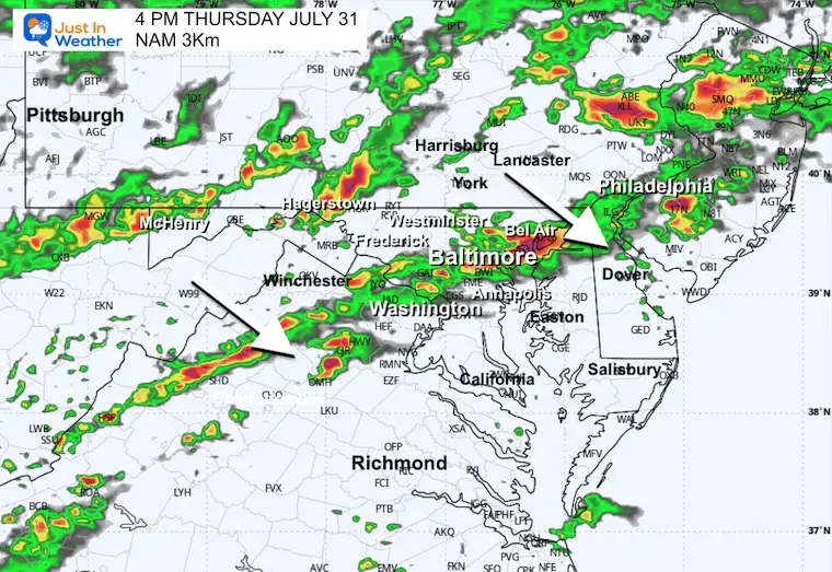 July 31 weather storm radar Thursday 4 PM