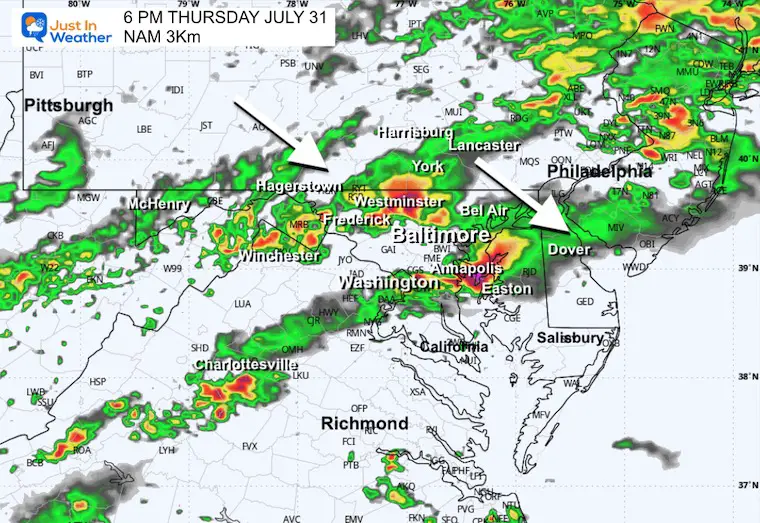 July 31 weather storm radar Thursday 6 PM