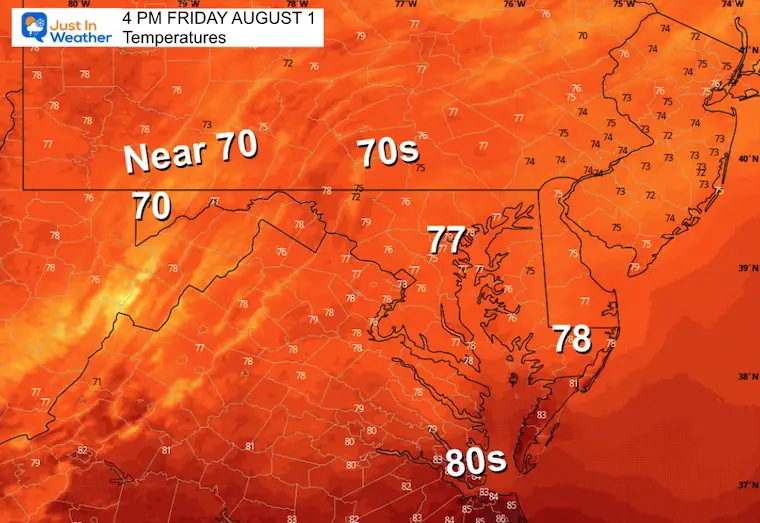 July 31 weather temperatures Friday afternoon