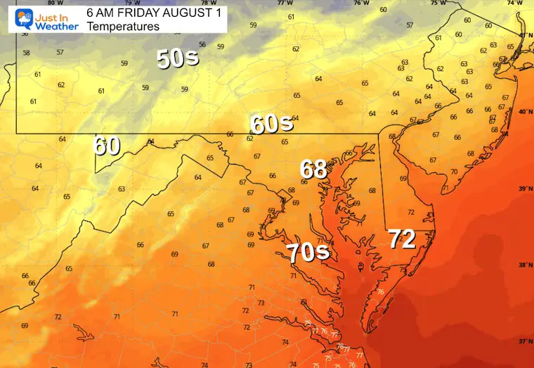 July 31 weather temperatures Friday morning 
