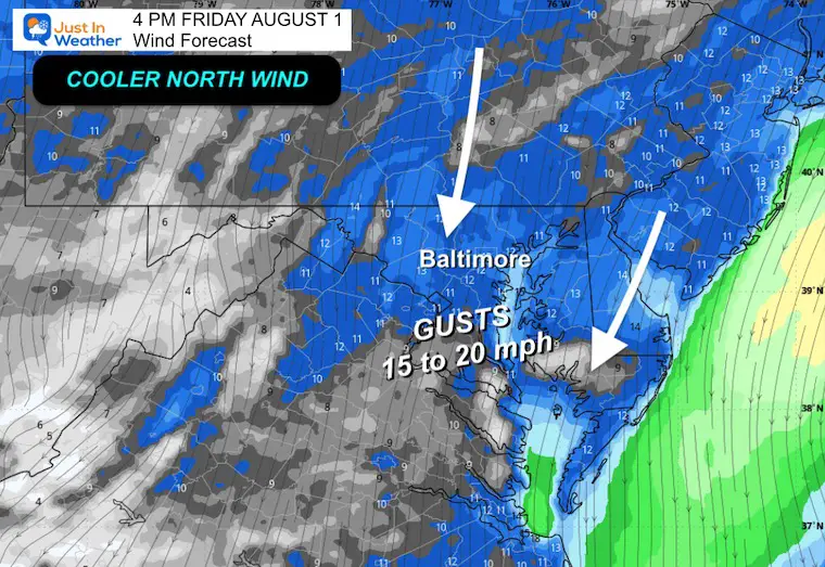 July 31 weather wind forecast Friday afternoon
