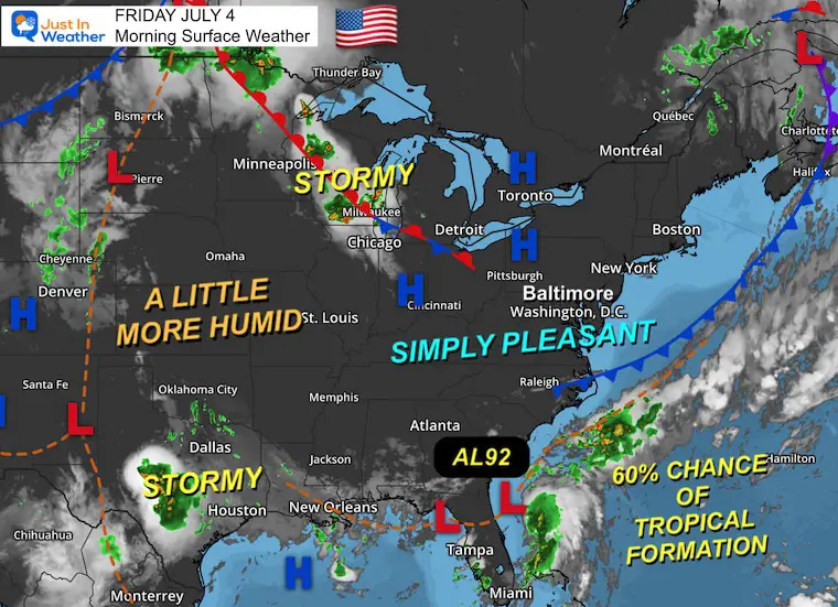 July 4 weather storm map Friday morning