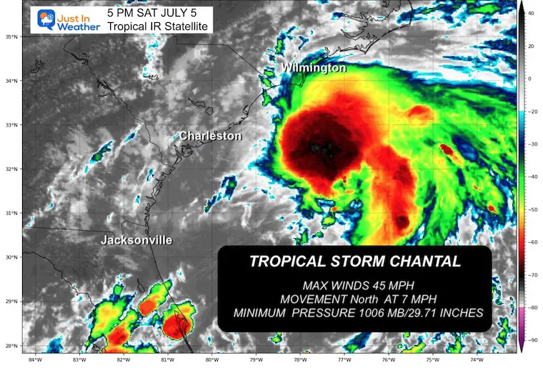 July 5 Tropical Storm Chantal IR Satellite Saturday evening