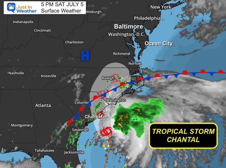 July 5 weather tropical storm Chantal weather map Saturday 