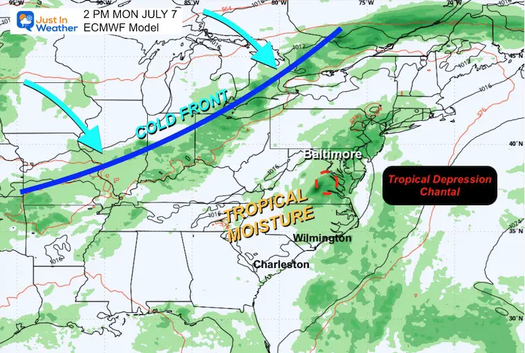 July 5 weather storm forecast wide view Chantal Monday