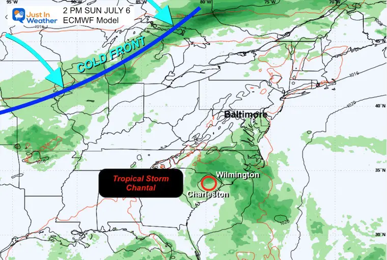 July 5 weather storm forecast wide view Chantal Sunday