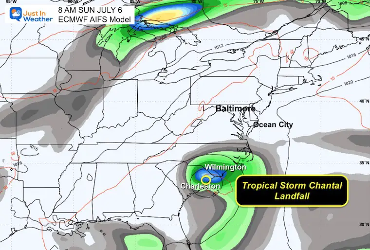 July 5 weather storm forecast Chantal Sunday