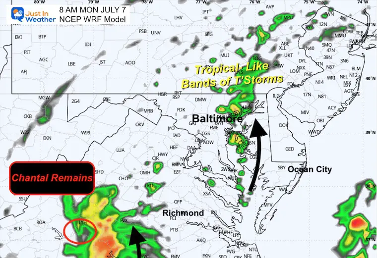 July 5 weather Tropical Storm Chantal radar forecast Monday morning