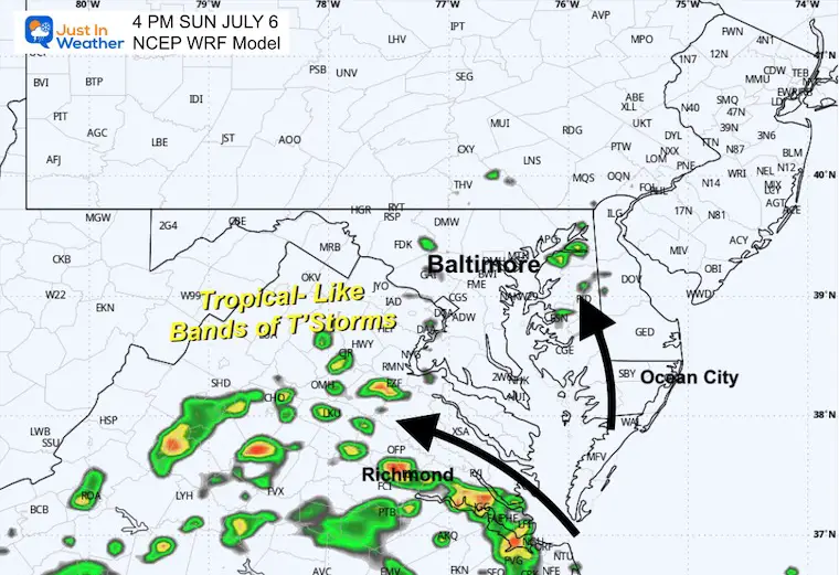 July 5 weather Tropical Storm Chantal radar forecast Sunday 