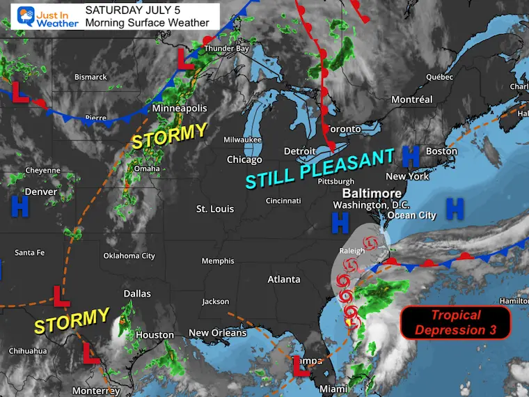 July 5 weather tropical depression 3 Saturday morning
