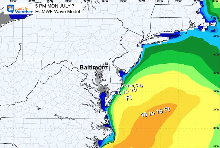 Tropical Storm Chantal Forecast waves Monday