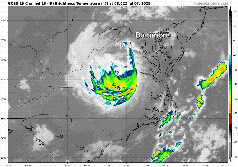 July 7 Tropical Depression Chantal satellite loop Monday morning