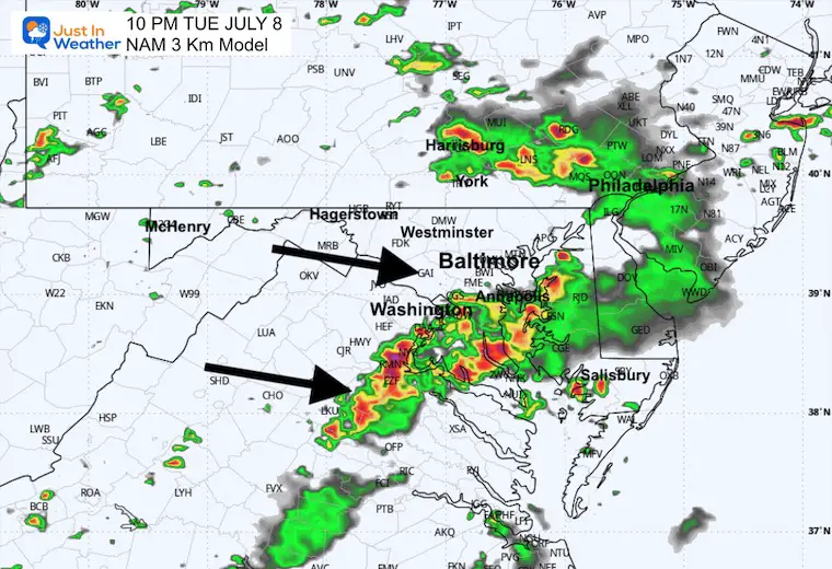 July 7 weather radar storm forecast Tuesday 10 PM