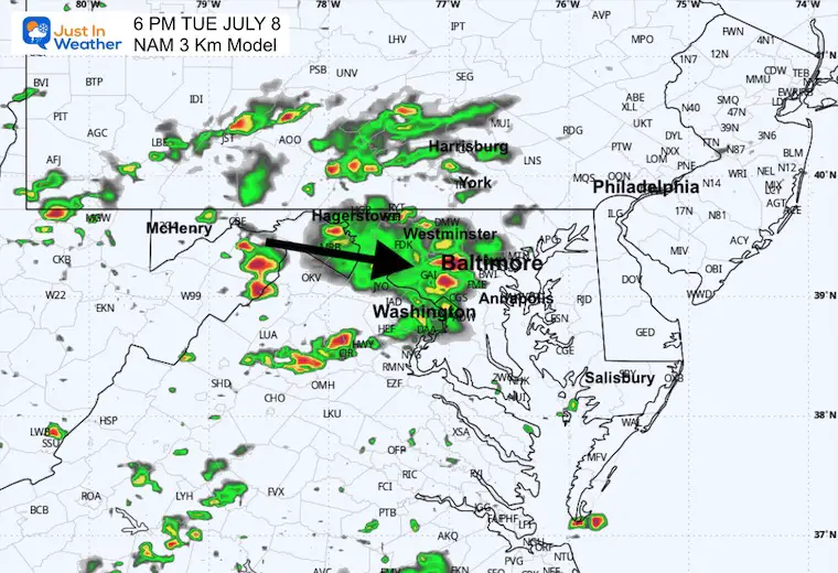July 7 weather radar storm forecast Tuesday 6 PM