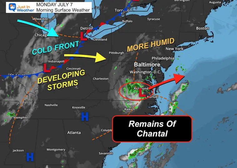 July 7 weather Tropical Depression Chantal Monday morning