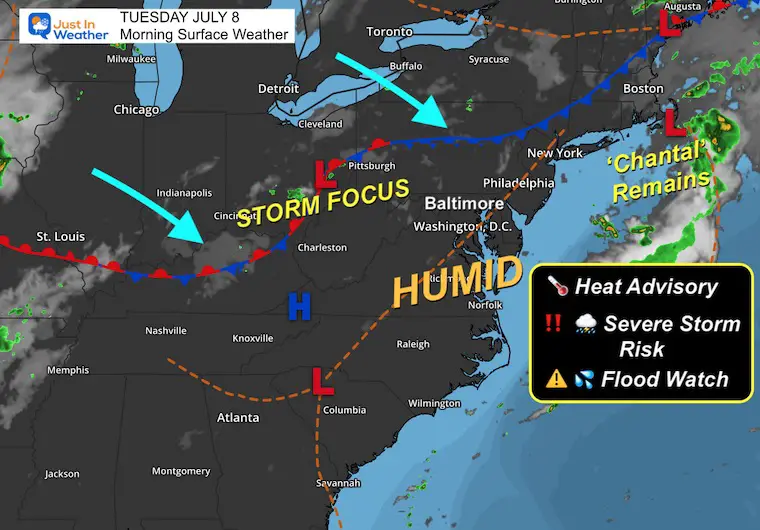 July 8 weather storm map Tuesday morning