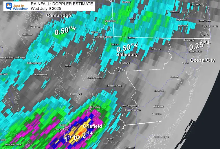 Storm rainfall total estimate July 9 Southern Maryland