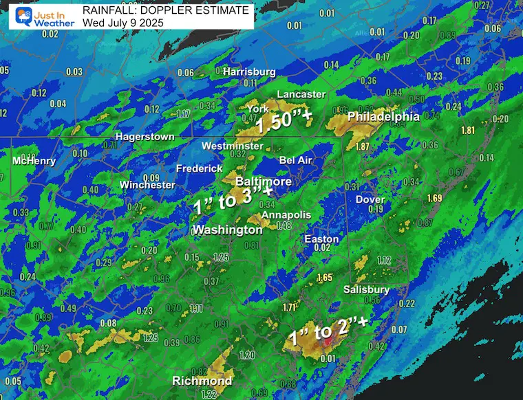 Storm rainfall total estimate July 9 Maryland
