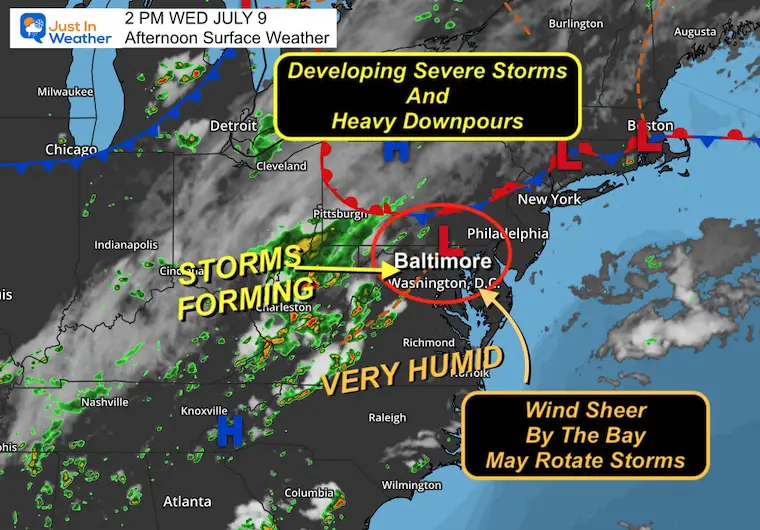 July 9 weather storm map Wednesday afternoon