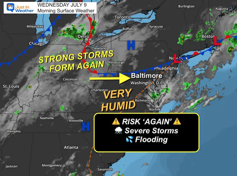 July 9 Weather storm flood map Wednesday