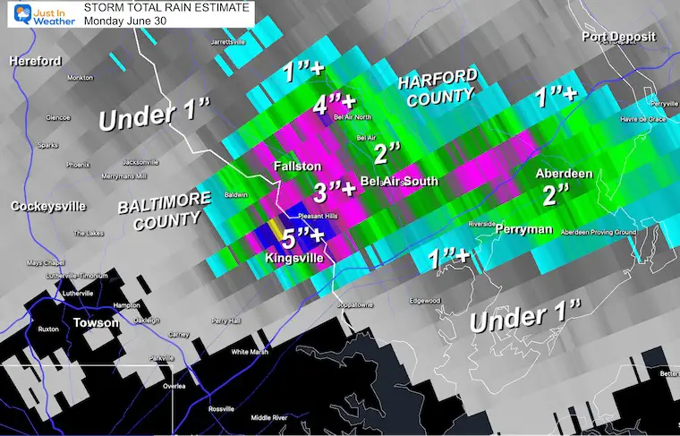 Storm rain estimate Monday June 30