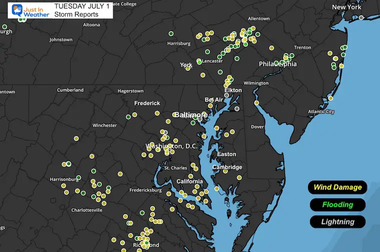 Storm reports Tuesday July 1