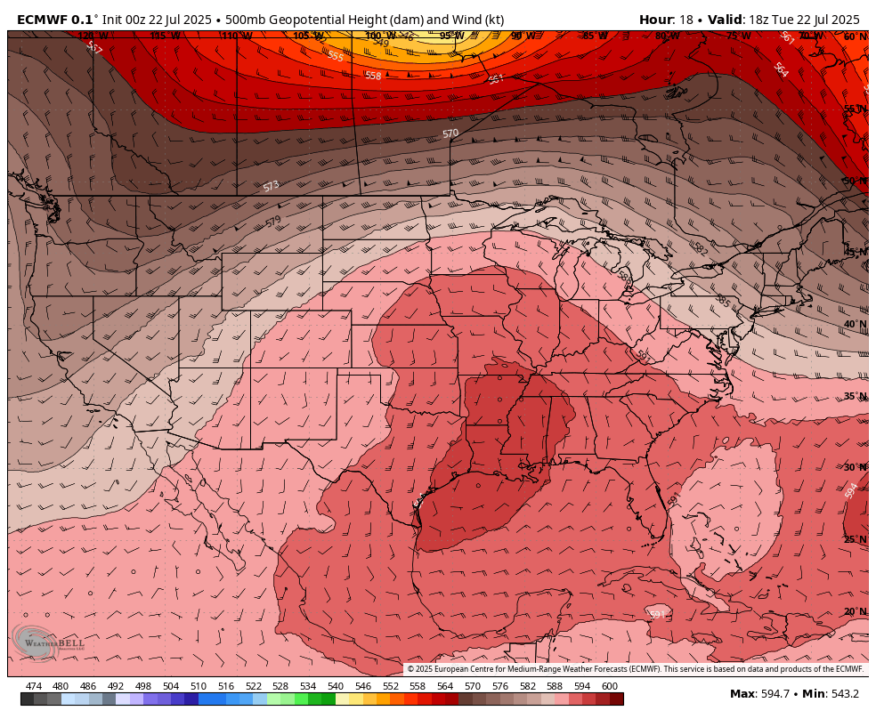 July 22 weather heat dome jet stream forecast