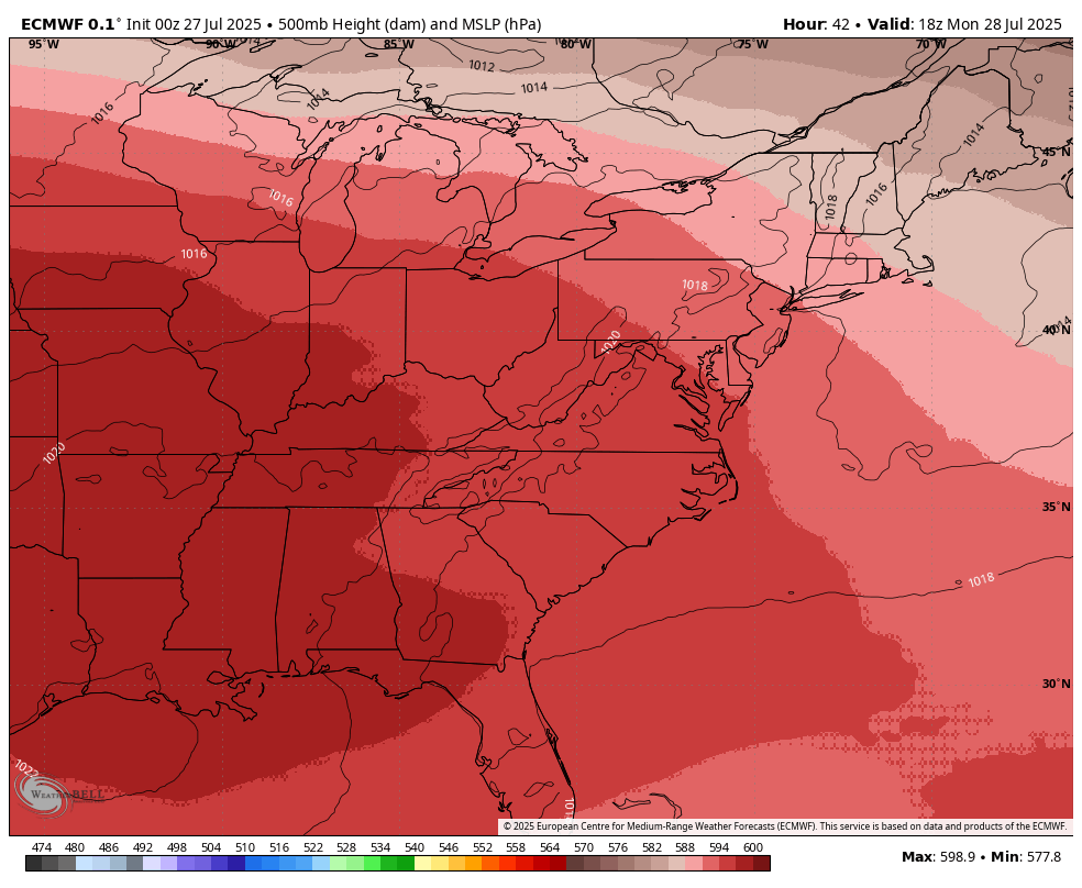 July 27 weather heat dome jet stream forecast week