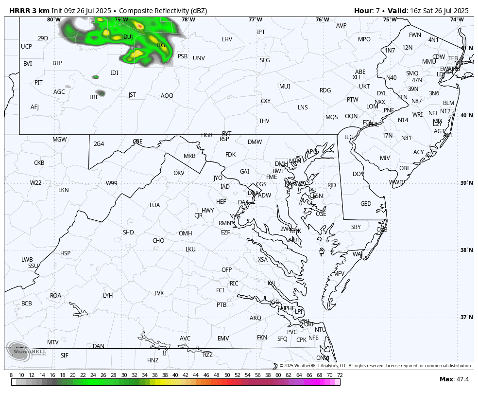 July 26 weather storm radar forecast Saturday