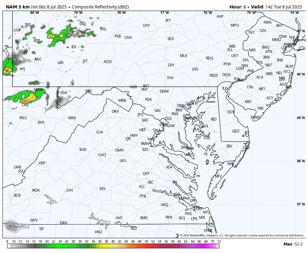 July 8 weather forecast storm radar Tuesday
