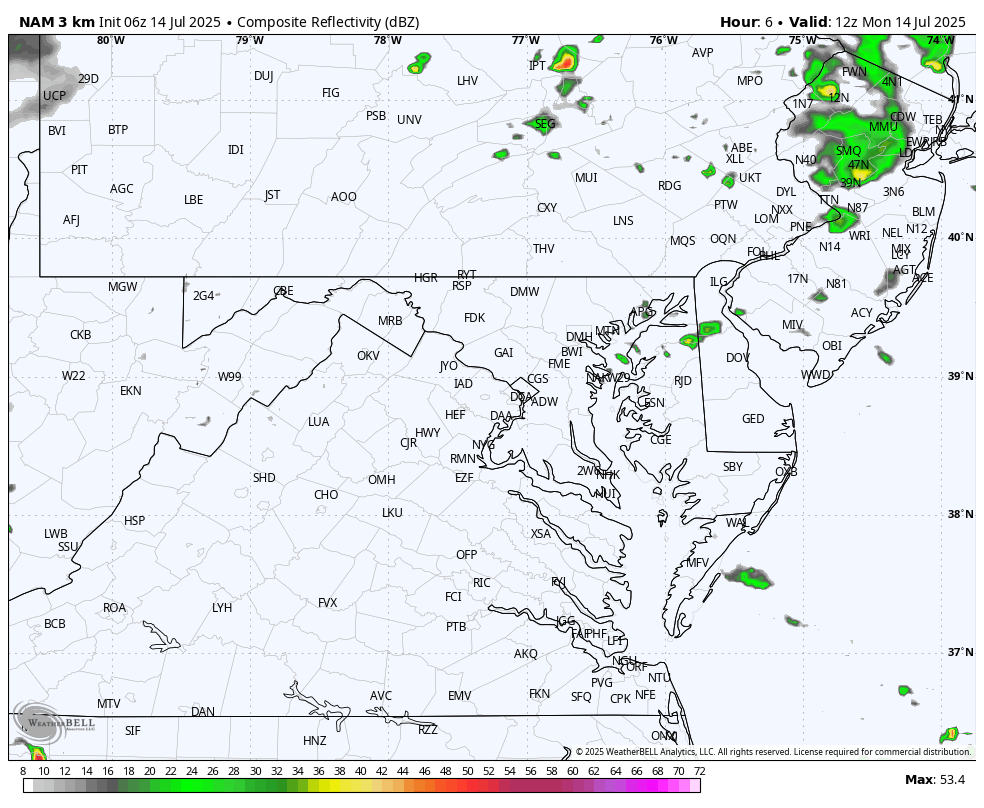July 14 weather forecast storm radar Monday