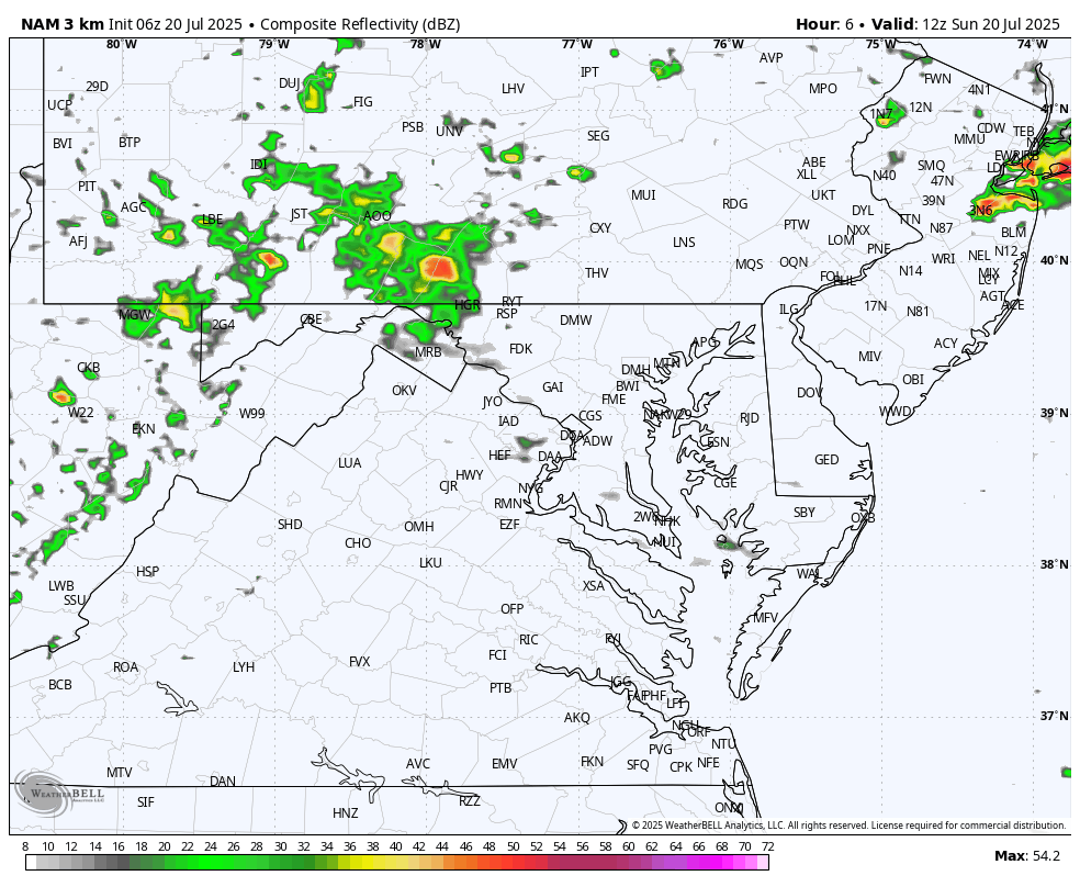 July 20 weather storm radar forecast Sunday