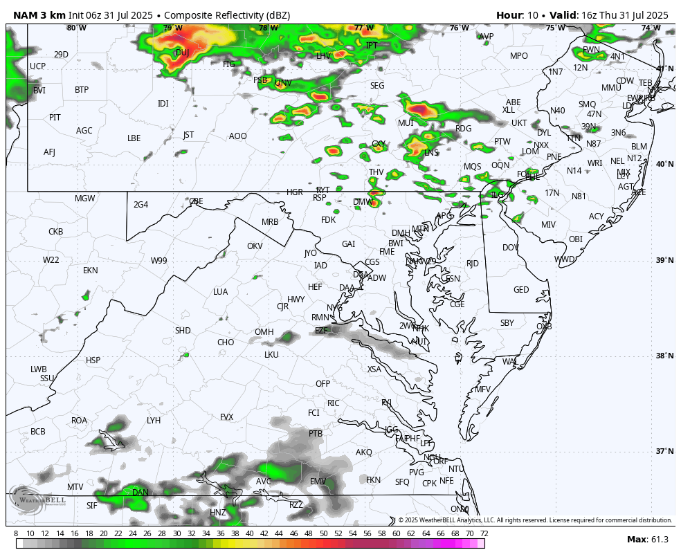 July 31 weather storm radar Thursday NAM Model