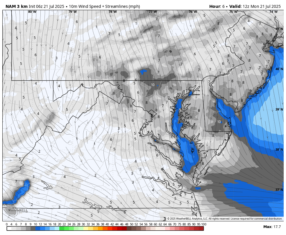 July 21 weather wind forecast Monday