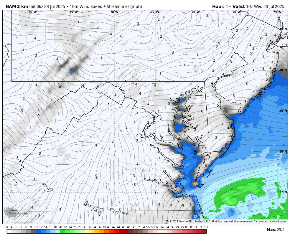 July 23 weather forecast wind Wednesday