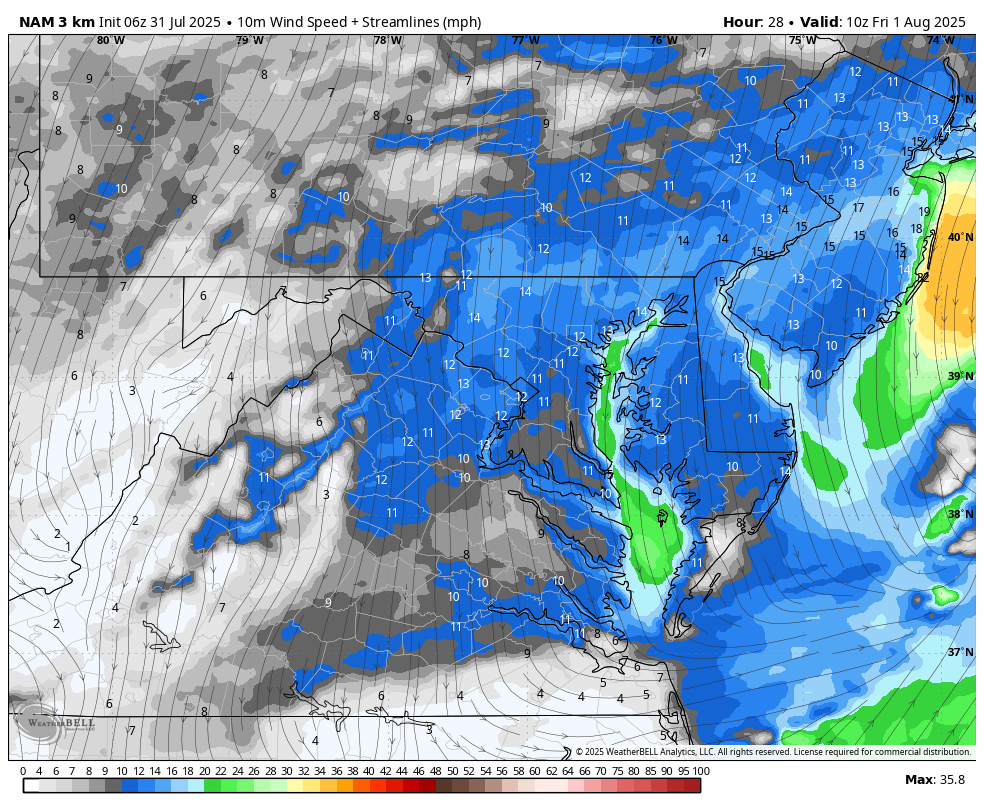 July 31 weather wind forecast Friday