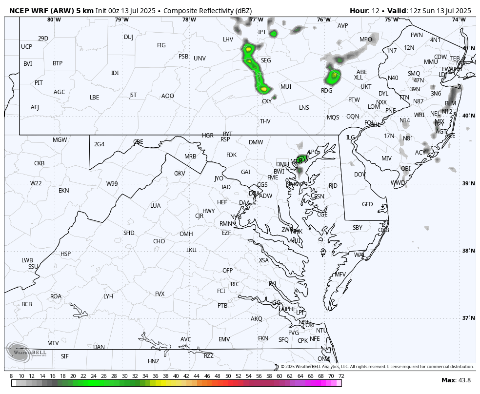 July 13 weather forecast storm radar Sunday