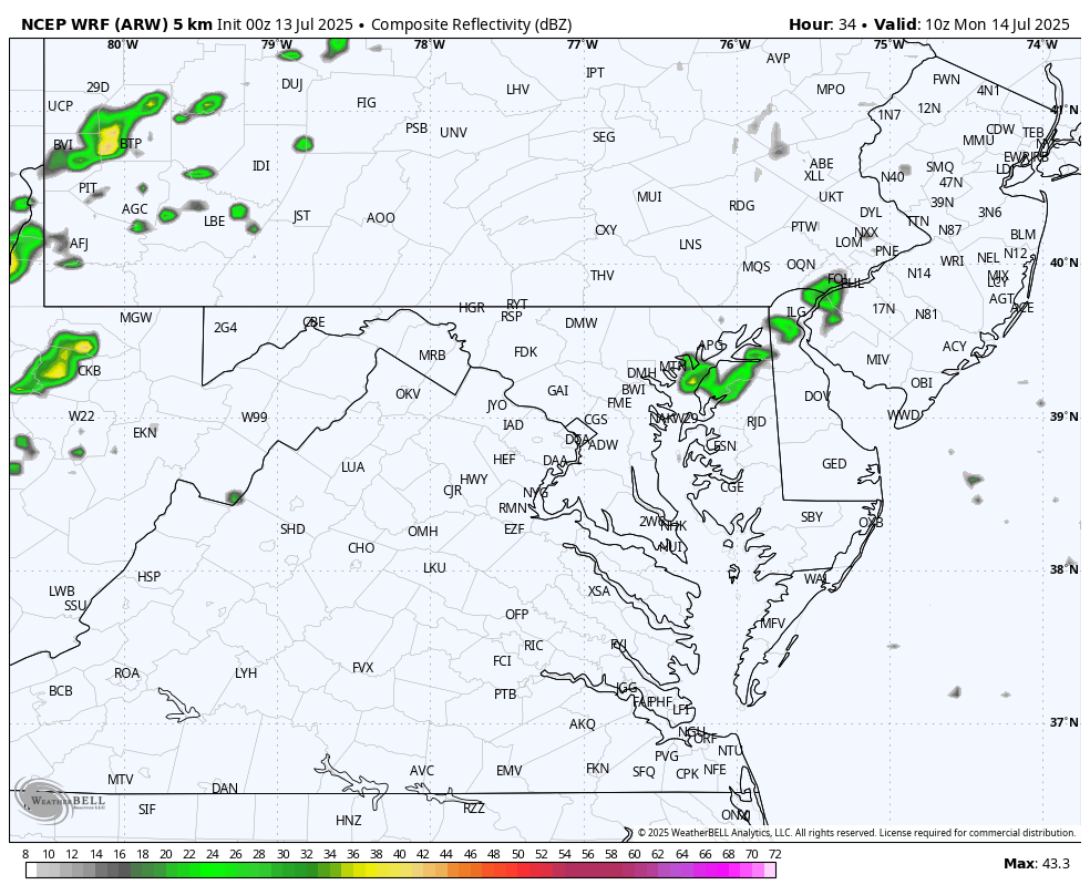 July 13 weather storm forecast radar Monday