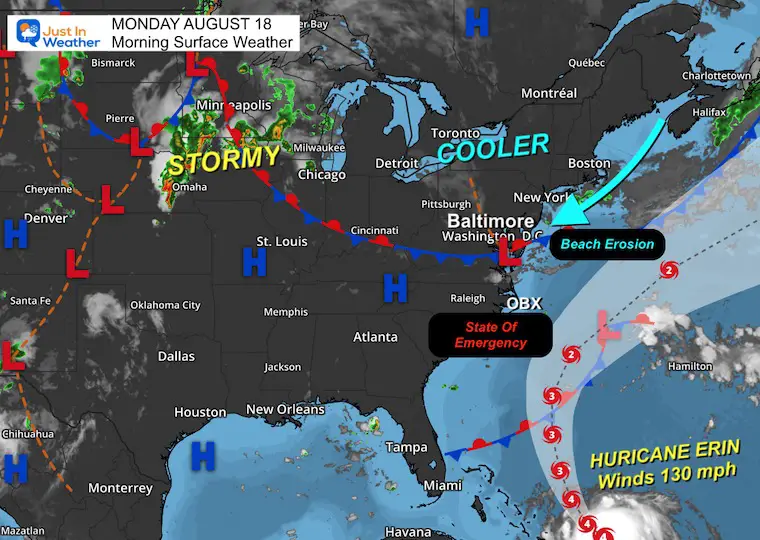 August 18 weather Hurricane Erin Monday Morning