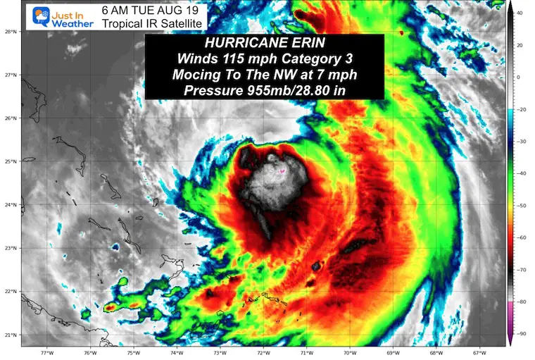 August 19 Hurricane Erin Satellite Tuesday morning