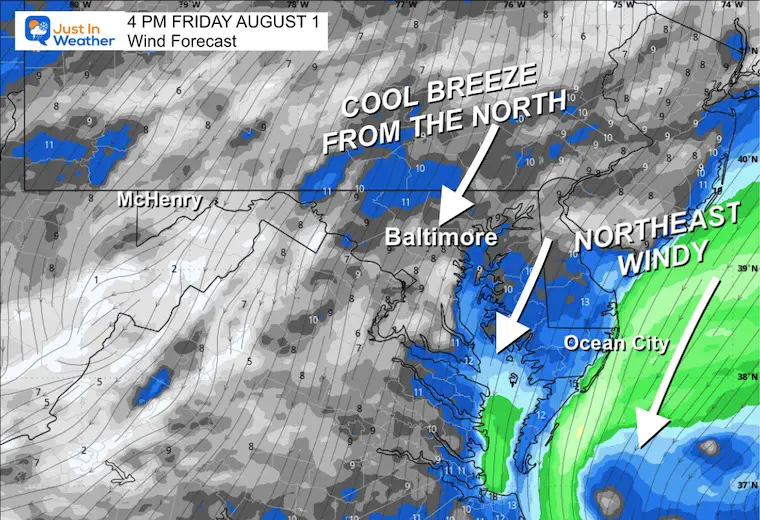 August 1 weather wind forecast Friday afternoon