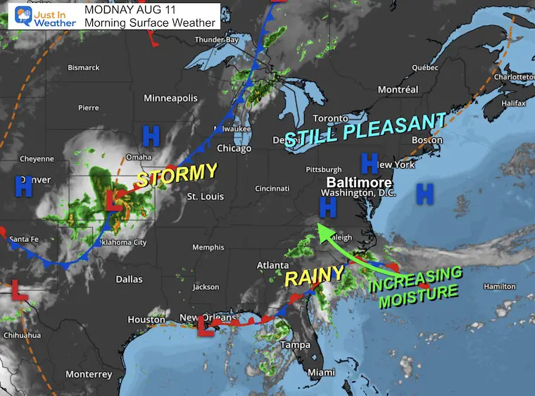 August 11 weather Monday morning