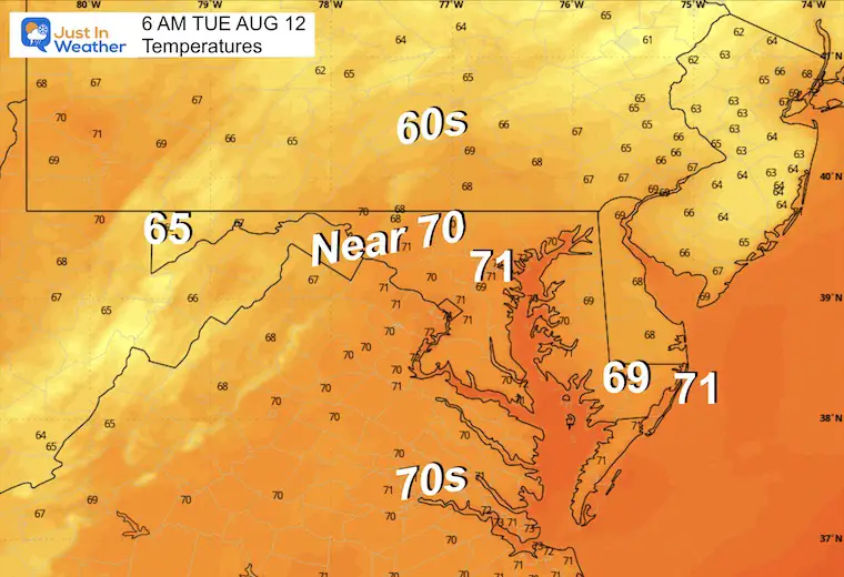 August 11 Weather temperatures Tuesday morning
