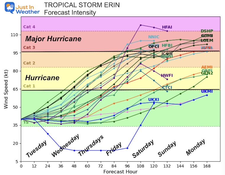 August 12 Tropical Storm Erin Forecast Intensity