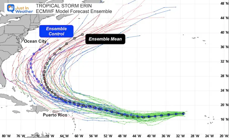 August 12 Tropical Storm Erin Forecast Track ECMWF Model
