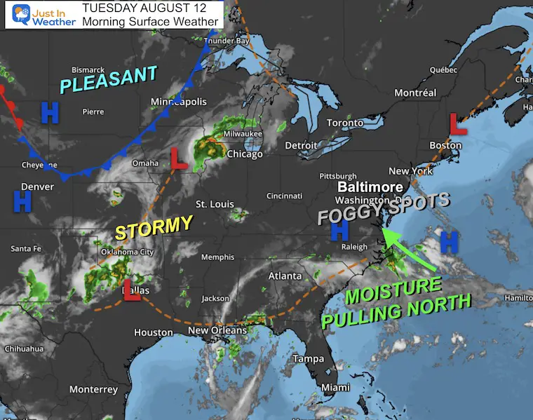 August 12 weather Tuesday morning