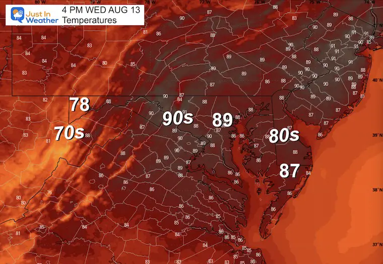 August 12 weather temperatures Wednesday afternoon