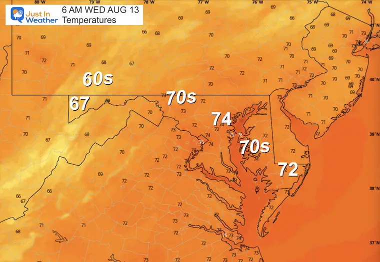 August 12 weather temperatures Wednesday morning