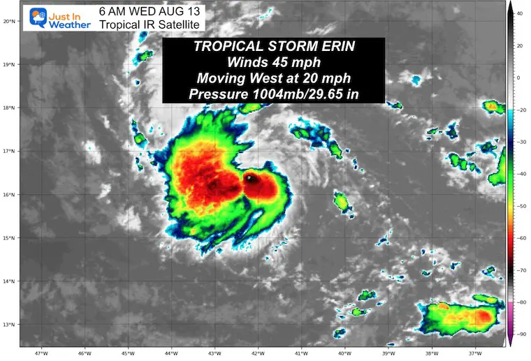 August 13 Tropical Storm Erin Satellite Wednesday morning
