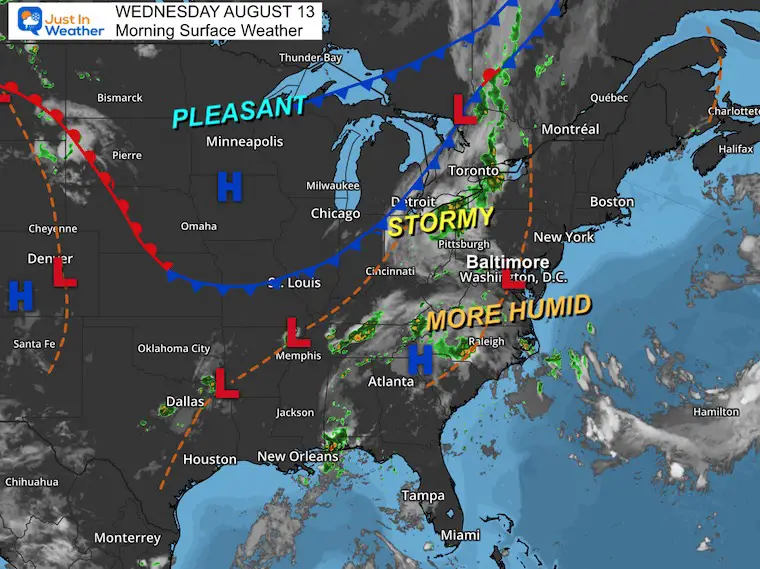 August 13 weather Wednesday morning